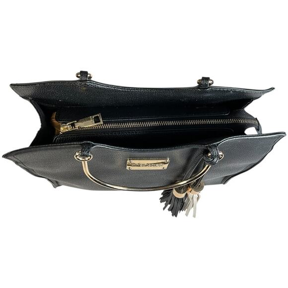 BB Los Angeles Black Tote Bag Gold Ring Handles Tassel Detail Vintage Chic Purse - Picture 6 of 12